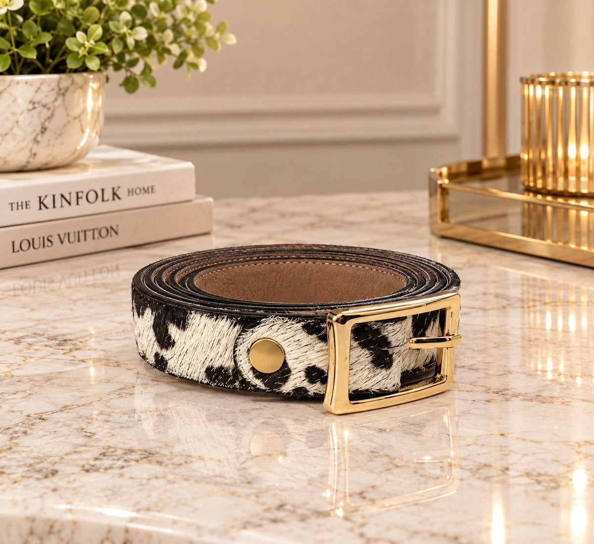 CORREA DELGADA FLOR  A PIEL VACA